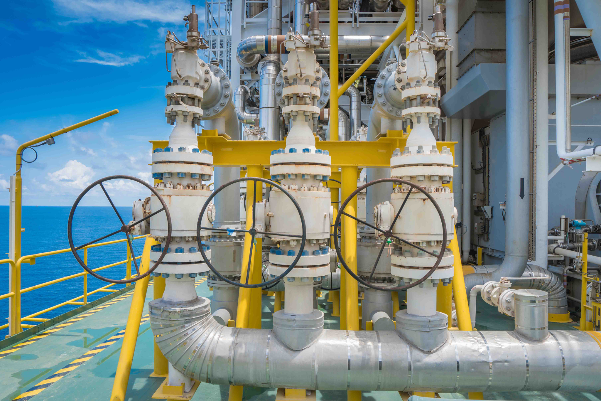 Gas industry. row gas valves ship